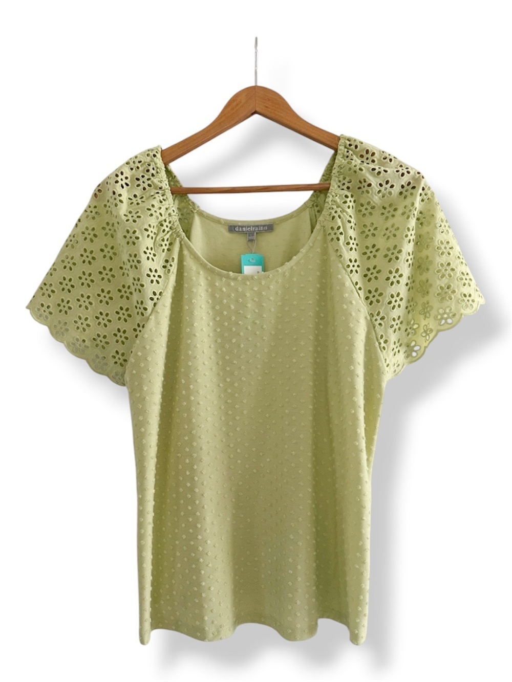 Daniel Rainn Light Green Eyelet Sleeve Knit Top